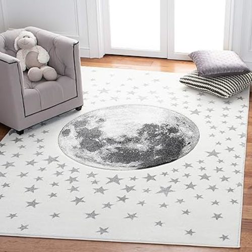 SAFAVIEH Carousel Kids Collection Area Rug - 8' x 10', Ivory & Grey, Non-Shedding & Easy Care, Ideal for High Traffic Areas for Boys & Girls in Playroom, Nursery, Bedroom (CRK135A)