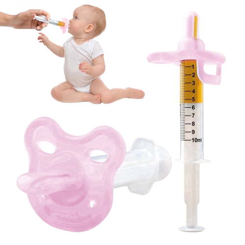 Gufastore Baby Medicine Dispenser Syringe and Pacifiers, 100% Silicone, BPA-Free, Washable, 0 Months and Up, Pink, 4 Pack, 10 mL Capacity