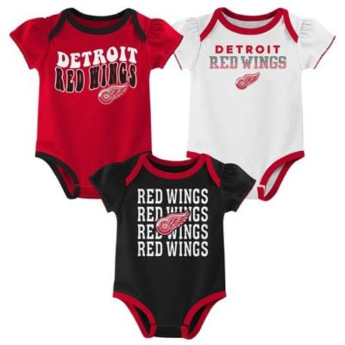 NHL Detroit Red Wings Infant Girls' 3pk Bodysuits - 3-6M