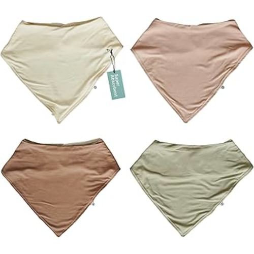 Caden Lane Bandana Bibs, Absorbent Baby Bib for Drooling, Feeding & Teething With Adjustable Double Snap Suitable for Newborns to Toddlers, Gender Neutral Gift for Baby Shower, 4 Pack, Soft Neutrals