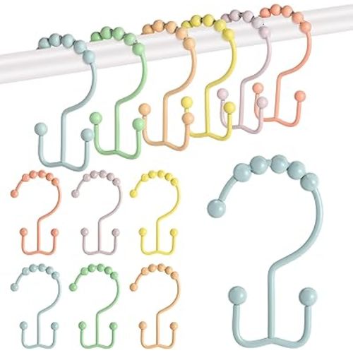 Wenqik 12 Pcs Colorful Shower Curtain Hooks Stainless Rings,Macaron Color