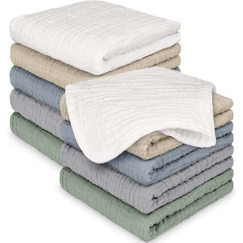 10pk Muslin Baby Washcloths for Newborn, 12x12 Soft Absorbent (Slate)