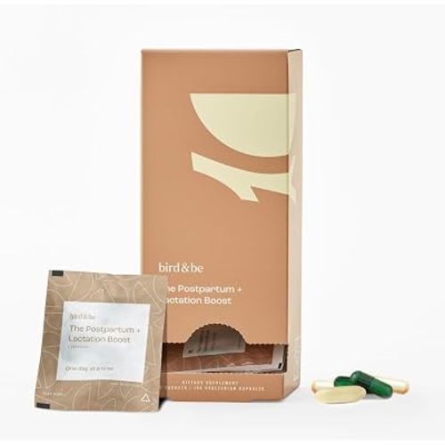 bird&be The Postpartum with Lactation Boost - Vitamins to Support Hormones, Recovery and Milk Supply for Chest/Breastfeeding - Includes DHA (Omega-3), Iron, Choline, B12-30-Day Supply