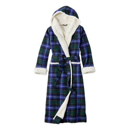 Women's Scotch Plaid Flannel Robe, Sherpa-Lined Long