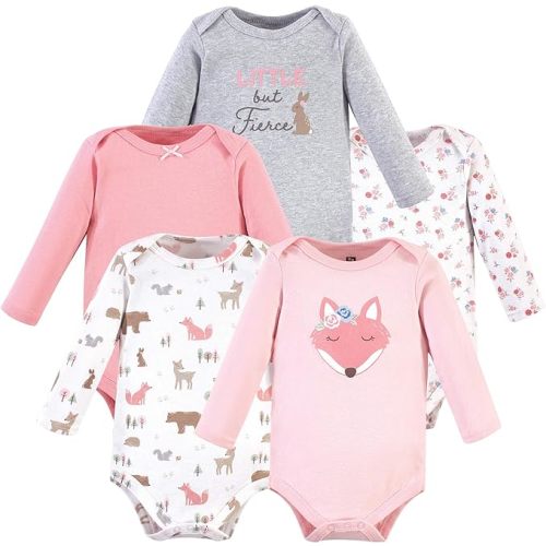 Hudson Baby baby-girls Cotton Long-sleeve Bodysuits 5-pack