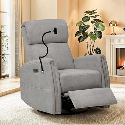 COLAMY Power Recliner Chair Swivel Glider, Upholstered Fabric Nursery Reclining Sofa Chair for Living Room/Bedroom/Reading Spaces, DoveGrey