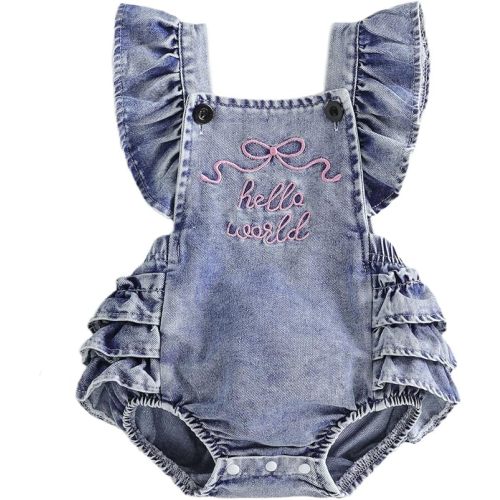 Baby Girls Summer Denim Romper Clothes Dress Newborn Onesie Sunsuit 3 6 9 12 18 Months One-Piece Jumpsuits Outfits