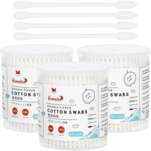 Cotton Swabs Precision Pointed - 600 Count Pointy Organic Cotton Buds Double Side Tightly Wrapped Cotton Tips Paper Stick Soft Gentle Lint-Free Cruelty-Free, Pointy & Round (White)
