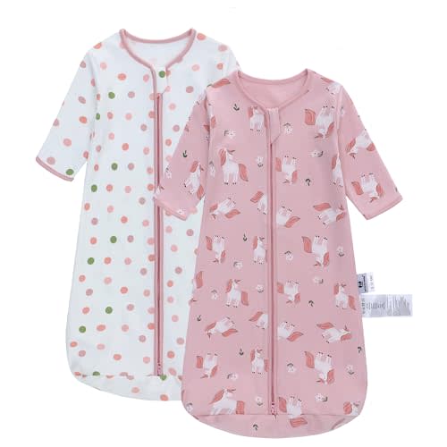 Miracle Baby Long Sleeve Sleep Sack 2-Pack, 100% Cotton Wearable Blanket Baby Sleeping Bag for Newborn Infant Toddler