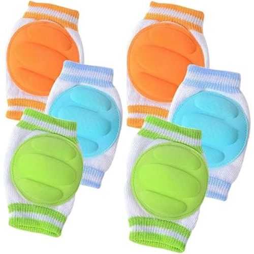 3 Pairs Baby Knee Pads for Crawling - Adjustable Breathable Waterproof Safety Protector, Elastic Knee Elbow Pads for Babies, Toddlers, Infants, Boys, Girls, Kids, Unisex (A)