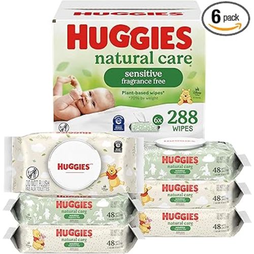 Huggies Natural Care Sensitive Baby Wipes, Unscented, Hypoallergenic, 6 Flip-Top Packs (288 Wipes Total)