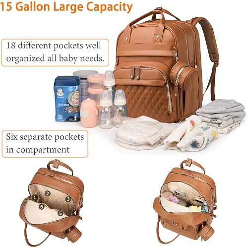 Astro alan Baby Diaper Bag with Changing Station, Waterproof Diaper Bag Backpack for Moms Dads with USB Charging Port, Baby Shower Gifts, Large Capacity diaper backpack, Brown