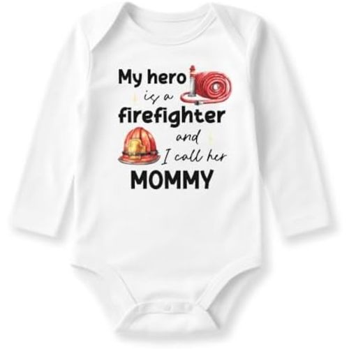 My Hero is a Firefighter and I call her Mommy Baby Bodysuit Cute Firefighting Tshirt Gift for Mom