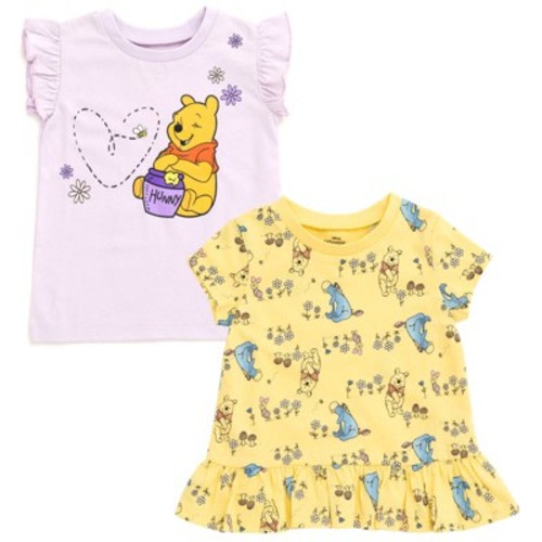 Disney Winnie the Pooh Eeyore Piglet Floral Infant Baby Girls 2 Pack Peplum T-Shirts Purple Lavender / Yellow 18 Months