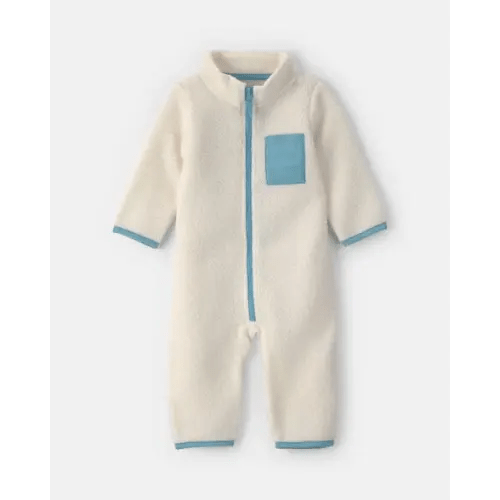 Baby Boy Color Block Fleece Long-Sleeve Jumpsuit - Cream/Blue | Carter's