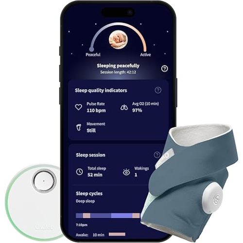 Owlet Dream Sock - Smart Baby Monitor - Tracks Average Oxygen O2, Heart Rate, Real-Time Quality Trends and Sleep Routine Recommendations via App | Bedtime Blue