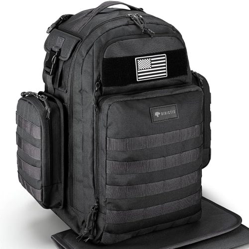 Dad Diaper Bag, Mens Diaper Bag Backpack with Diaper Changing Mat, Military Diaper Backpack with Molle Webbing, Waterproof Pouch, Baby Wipes pocket, Insulated Bottle Pockets- Tropical Black