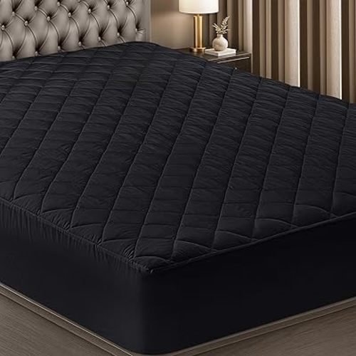 Utopia Bedding Quilted Fitted Mattress Pad, Queen Size, Elastic Fitted Mattress Topper Protector and Cover with Deep Pocket Stretches up to 16 Inches, Machine Washable (Black)