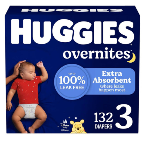 Huggies Size 3 Overnites Baby Diapers: Overnight Diapers, Size 3 (16-28 lbs), 132 Ct (2 Packs of 66), Packaging May Vary