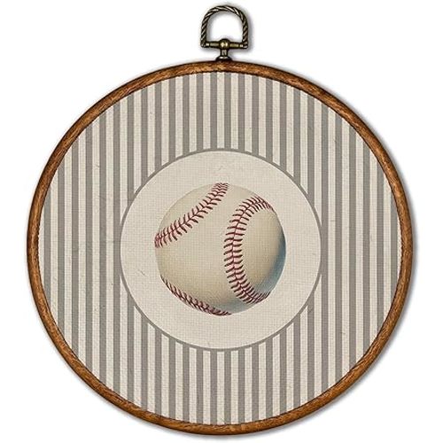 KSDUT Vintage Baseball Wall Art Decor - Retro Sports Trendy Wall Art Canvas Frame Hanging Prints, Nursery Sports Gallery Round Artwork Decor for Home Kids Boys Room Decorations 10"x10"