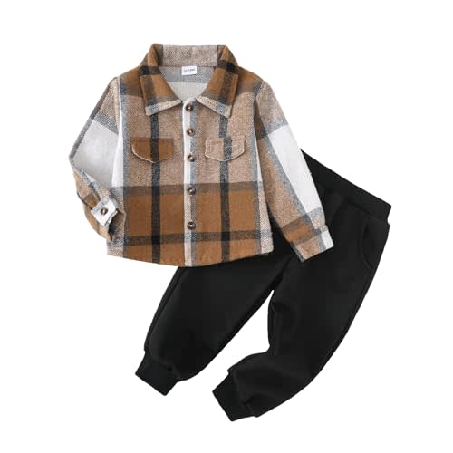 Voonlie Baby Boy Clothes Infant Toddler Boy Outfits Plaid Long Sleeve Shirt and Pants Set Fall Winter Clothing