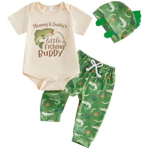 GOOCHEER Newborn Baby Boy Clothes Fishing Short Sleeve Romper Shirt Tops Pants Hat Summer Spring Outfits Set