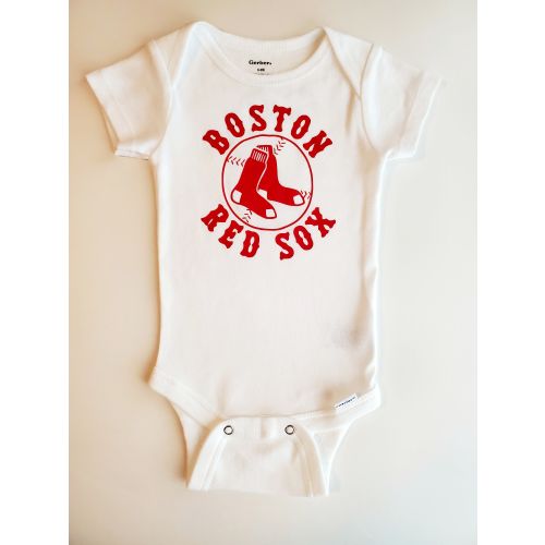 Personalized Sports Baby Onesie Inspired by Red Sox Baseball Design