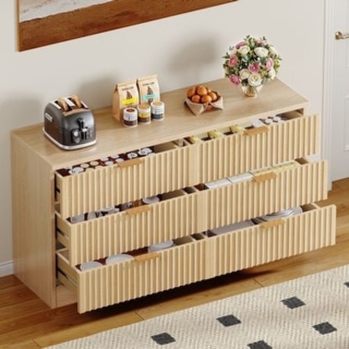 47" Wide Fluted 6 Drawers Dresser, Curved Profile Design Dresser