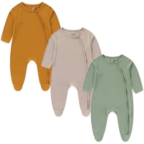 Baby Bamboo Rayon Romper Double Zipper Bodysuit Newborn Infant Solid Footies Jumpsuit 3 Pack