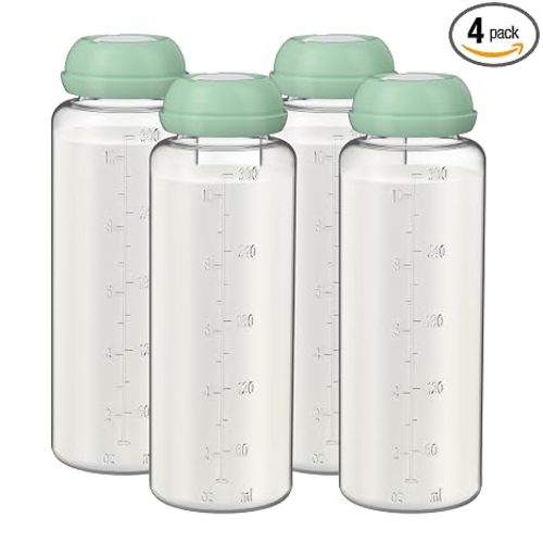 4pcs 12oz Breastmilk Storage Bottles Container Compatible with Momcozy Portable Breast Milk Cooler 12oz, Fit for Dr. Brown’s and Most Other Narrow Baby Bottle Nipples, BPA-Free & Leakproof
