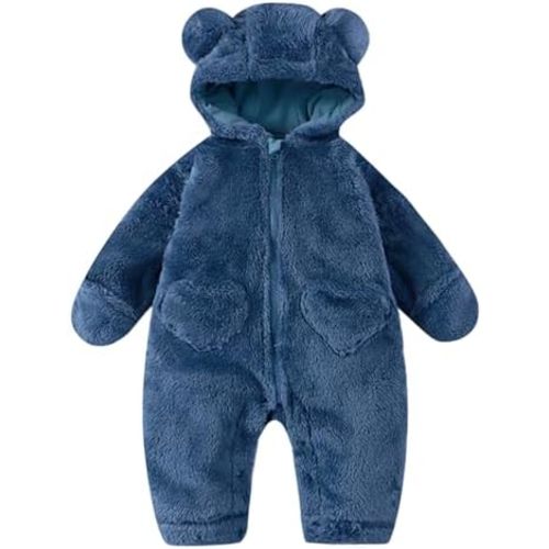 Mameluco con capucha para bebé recién nacido, con orejas de oso y forro polar, manga larga, traje de invierno para la nieve