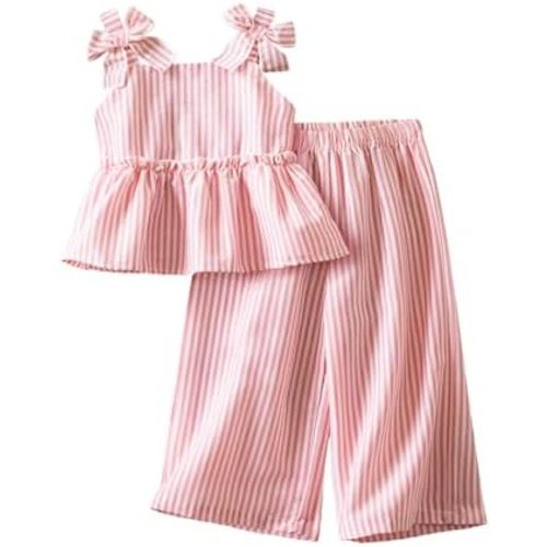 SIZE: 12-18M | TTYAOVO Toddler Baby Girl Summer Clothes Outfits Sleeveless Ruffle Peplum Top Wide Leg Pants 2Pcs Set 9-36 Months