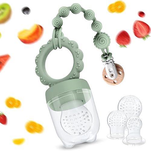 Baby Fruit Food Feeder & Pacifier Chain, Breastmilk Popsicle Molds for Cooling Relief, BPA Free Silicone Feeder for Baby Teething & Infant Self Feeding