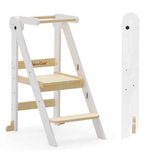 G TALECO GEAR Foldable Toddler Tower, Kitchen Kids Step Stool Helper, Standing Tower with 3 Adjustable Heights, White