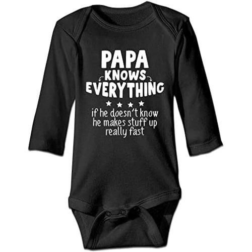 DOQOSESHY Papa Knows Everything Funny Bodysuit Infant Short Sleeve Baby Long Sleeve Bodysuit Sleeveless Romper