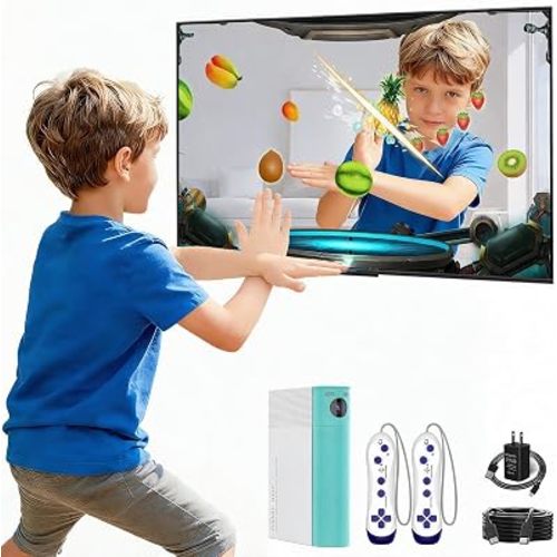 AR Motion Gaming Console for Kids: Plug & Play Active TV Video Game (Cyan)