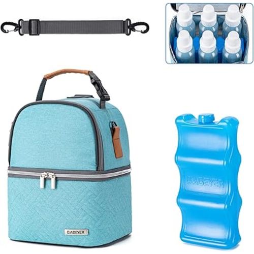 Breastmilk Cooler Bag with Ice Pack Fits 6 Baby Bottles up to 9 Ounce, Breast Milk Pump Cooler Bag with Shoulder Strap for Nursing Mom Daycare, Work, Travel- Lake Green