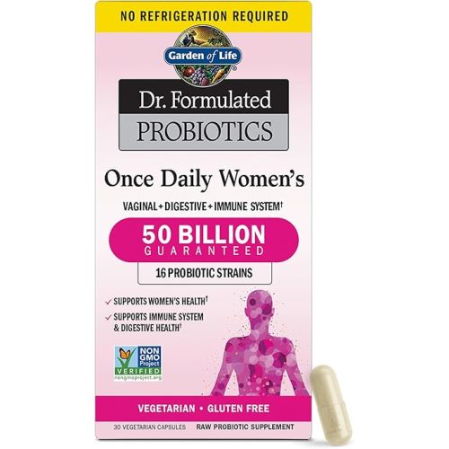 Garden of Life Once Daily Dr. Formulated Probiotics for Women 50 Billion CFU 16 Probiotic Strains with Organic Prebiotics for Digestive, Vaginal & Immune Health, Dairy Free, Shelf Stable 30 Capsules