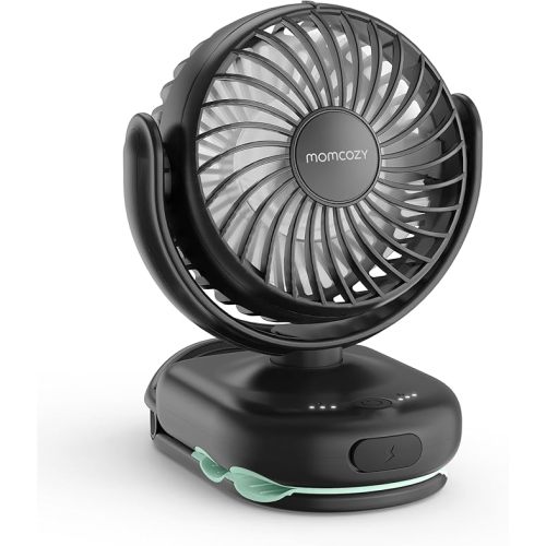 Momcozy Portable Stroller Fan with Clip | 4-Speed Mini-Fan for Carrier | Personal Fans Ultra Light 0.26lb | Gaps ≤4.5mm | Handheld Cooling | Rechargeable Rotate for Diaper Backpack/Table/Chair