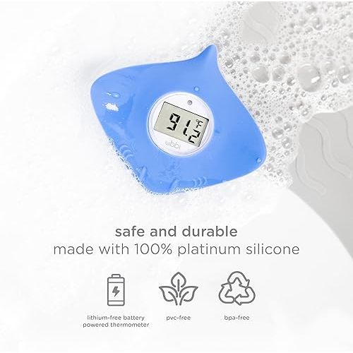 Ubbi Stingray Baby Bath Thermometer for Newborns and Infants, Accurate and Instant High and Low Digital Reads, Floating Silicone Safety Thermometer, Newborn Registry Must Haves, Blue