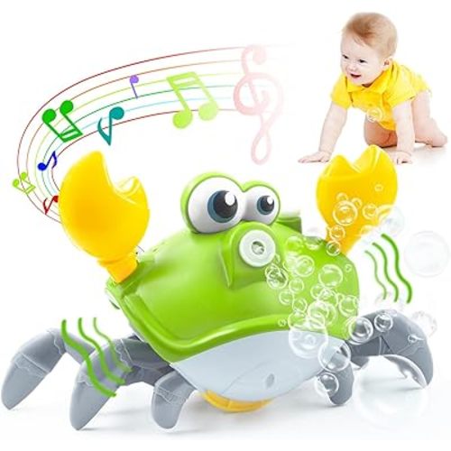 Crawling Crab Baby Toy - Rechargeable Bubble Machine - Tummy Time Toys - Automatic Crawling Crab Bubble Blower Machine for 3 4 5 6 Babie Boy Girl Learning Crawl for Kid Outdoor, Parties, Birthday Gift