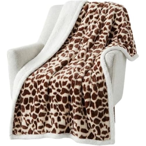 Lavish Home Sherpa Fleece Throw Blanket, Giraffe Print, 50” x 60”