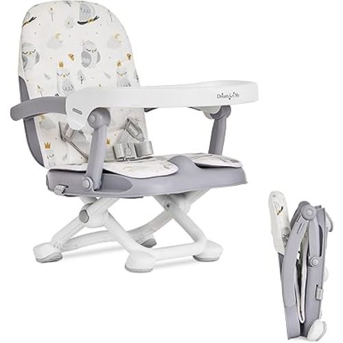 Dream On Me Munch N Go Booster Seat for Babies 6–36 Months, 3-in-1 Feeding, Floor & Table Seat, Adjustable 4 Heights, Lightweight Portable Design, 3-Point Safety Harness, Easy to Fold & Carry- Grey