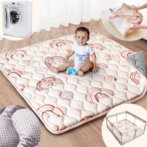 Beavtaens Baby Play Mat for Floor, Fits 50x50 Playpen, Super Soft, Non-Slip, for Ages 0-4 (Rainbow)
