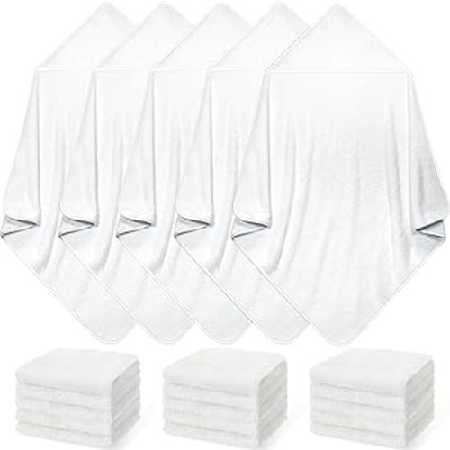 Buryeah 5 Pcs Baby Bath Towel and 15 Count Baby Washcloths Sets, Hooded Towels for Newborns Infants and Toddlers Soft Coral Fleece Toddler for Newborn Boy Girl(White)