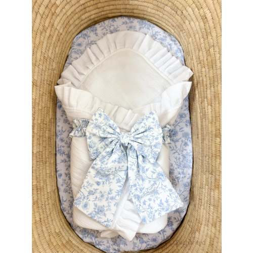 Enchanted Heirloom Blanket- White and Toile Bow