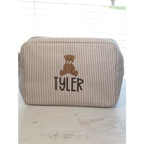 Personalized Seersucker Toiletry Bag: Monogrammed Travel Organizer