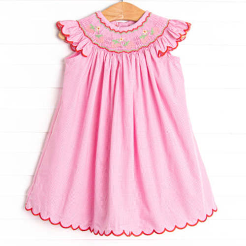 Strawberry Blooms Smocked Bishop Dress, Pink – Stitchy Fish