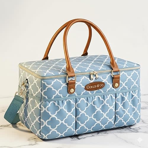 DOKUS & CO Luxe Diaper Tote, Extra-Large Collapsible Baby Caddy for Home, Travel & Car, Giftable Hospital-Ready Diaper Bag