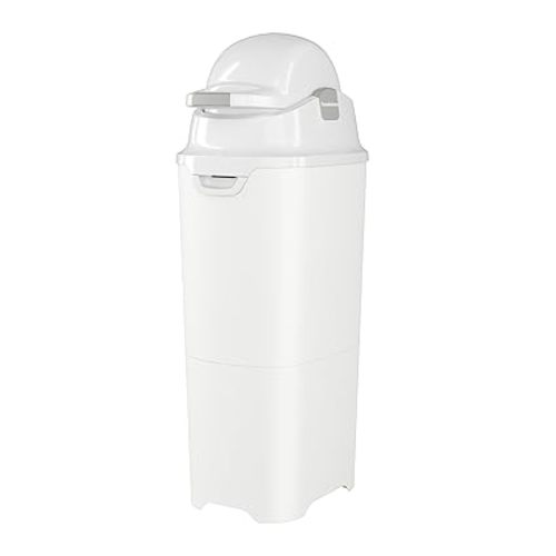 Foundations Tall Diaper Pail with Airtight Lid, Durable & Odorless Diaper Disposal, Large Capacity, Holds up to 60 Newborn Diapers, Refill with Any Bags, White